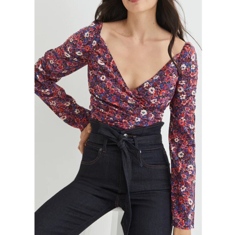 Veronica Beard 'Sabo' Floral-Print Cropped Stretch-Silk Top, Berry Multi